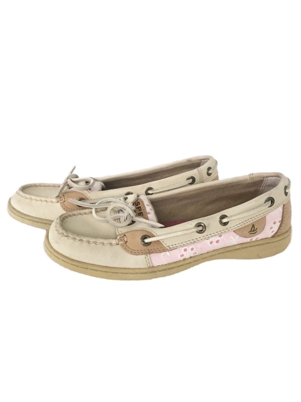 Sperry Topsiders Leather & Pink Eyelet Classic Boat Shoes Leather Laces Slip Ons